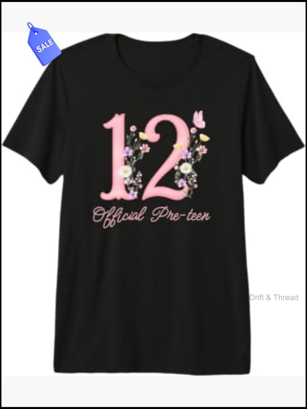 Pre-Teen 12th Birthday Floral Butterfly Tri-Blend T-Shirt